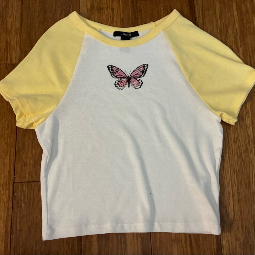Forever 21 Yellow and White Tee